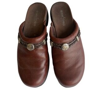 Minnetonka Brown Leather Braided Medallion Mules Clogs Wedge 5122 Womens 7.5